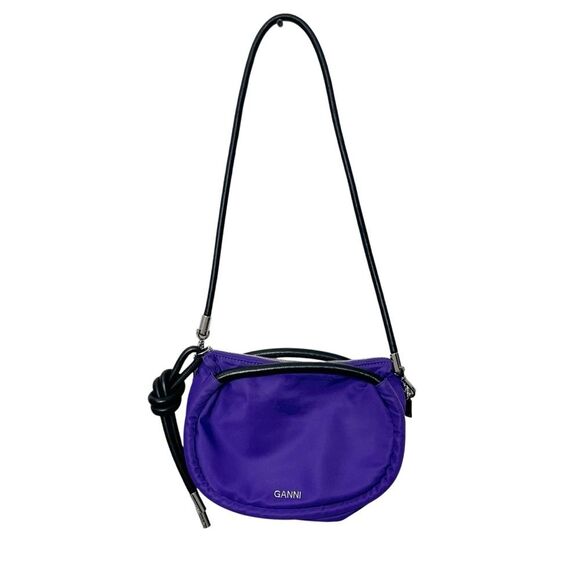 GANNI Knot Purse OS Purple Tech Fabric Mini Bag Removable Strap Baguette Style - Picture 2 of 11